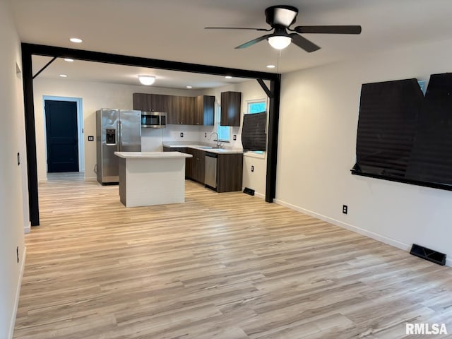 1614 E Converse Ave, Springfield, IL 62702 - kitchen with stainless steel appliances, a sink, a kitchen island, ceiling fan, and light countertops