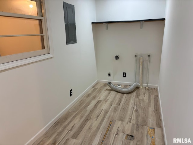 1614 E Converse Ave, Springfield, IL 62702 - washroom featuring electric panel, wood finished floors, hookup for an electric dryer, and baseboards