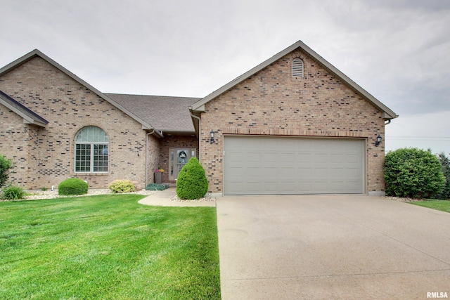 1619 S 47th St, Quincy, IL 62305 - view of front of property with brick siding, driveway, a garage, a front lawn, and a shingled roof
