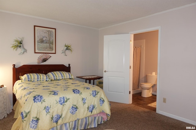255 S Soangetaha Rd, Galesburg, IL 61401 - bedroom with carpet floors, ornamental molding, baseboards, and connected bathroom