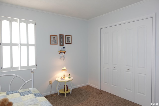 255 S Soangetaha Rd, Galesburg, IL 61401 - carpeted bedroom featuring a closet, crown molding, and baseboards