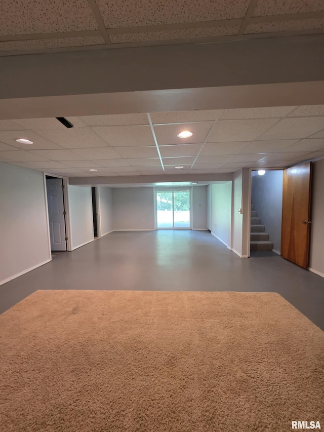 1246 Curtis Creek Rd, Quincy, IL 62301 - basement with a paneled ceiling, stairs, recessed lighting, and baseboards