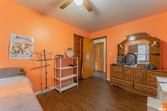 1354 Airport Rd, Lincoln, IL 62656 - bedroom with wood finished floors, baseboards, and a ceiling fan