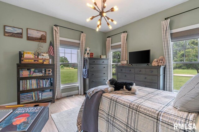 33 Vista Rdg, Petersburg, IL 62675 - bedroom with a chandelier, multiple windows, and wood finished floors