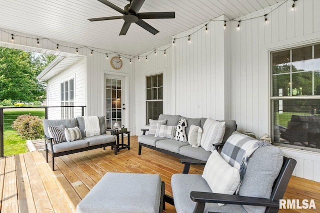 33 Vista Rdg, Petersburg, IL 62675 - wooden deck with an outdoor living space and ceiling fan
