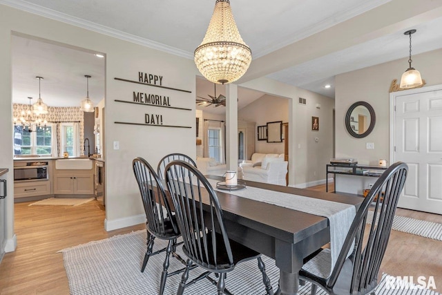 33 Vista Rdg, Petersburg, IL 62675 - dining area with a chandelier, light wood-type flooring, baseboards, ornamental molding, and recessed lighting