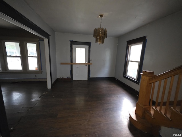 2040 S 5th St, Springfield, IL 62703 - foyer featuring stairway, a chandelier, dark wood finished floors, and baseboards