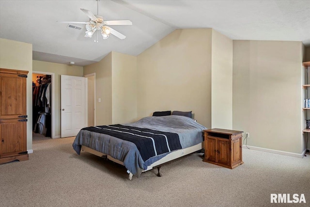 4108 Newtonmore Dr, Springfield, IL 62712 - bedroom with carpet, lofted ceiling, baseboards, a spacious closet, and a ceiling fan