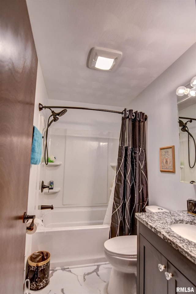 909 E Heights Ave, Taylorville, IL 62568 - full bathroom featuring vanity, shower / tub combo, and marble finish flooring