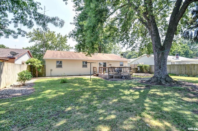 909 E Heights Ave, Taylorville, IL 62568 - back of property with a fenced backyard and a wooden deck