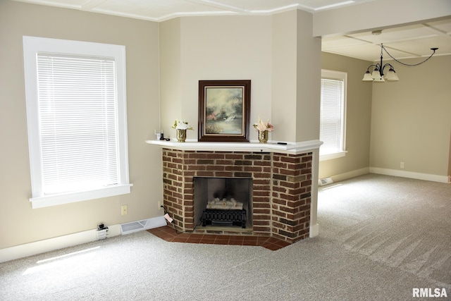 2531 Yale Blvd, Springfield, IL 62703 - living area with carpet floors, a chandelier, healthy amount of natural light, and crown molding