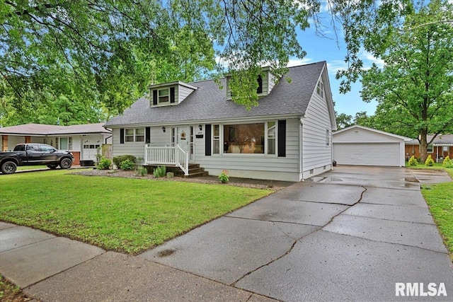 2054 Cambridge Rd, Springfield, IL 62704 - cape cod home with an outbuilding, a garage, a front yard, and a shingled roof