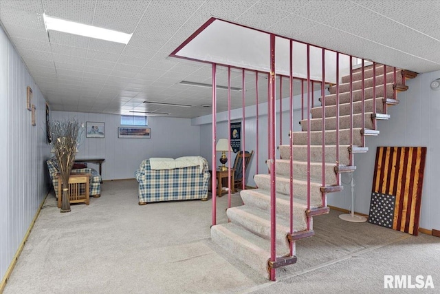 2054 Cambridge Rd, Springfield, IL 62704 - below grade area with carpet flooring, stairway, and baseboards