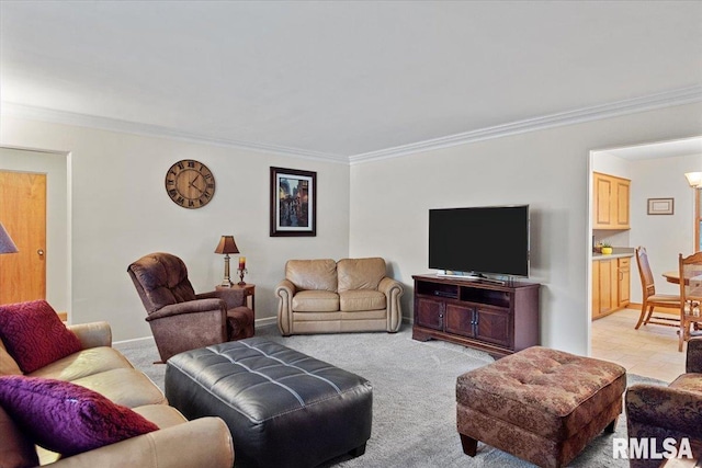 2054 Cambridge Rd, Springfield, IL 62704 - living room with crown molding, baseboards, and light colored carpet