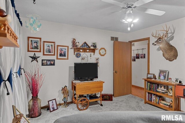 122 W Chapin St, Litchfield, IL 62056 - sitting room featuring carpet flooring, a ceiling fan, and baseboards