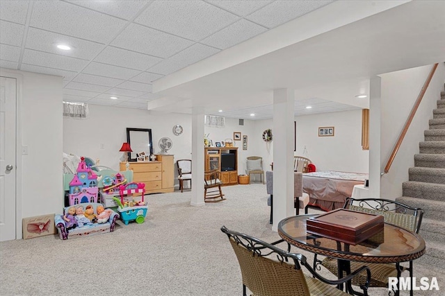 122 W Chapin St, Litchfield, IL 62056 - recreation room with carpet flooring, recessed lighting, and a drop ceiling