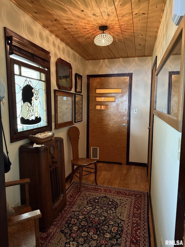100 Fulton St, Oquawka, IL 61469 - corridor featuring wood ceiling, wood finished floors, and baseboards