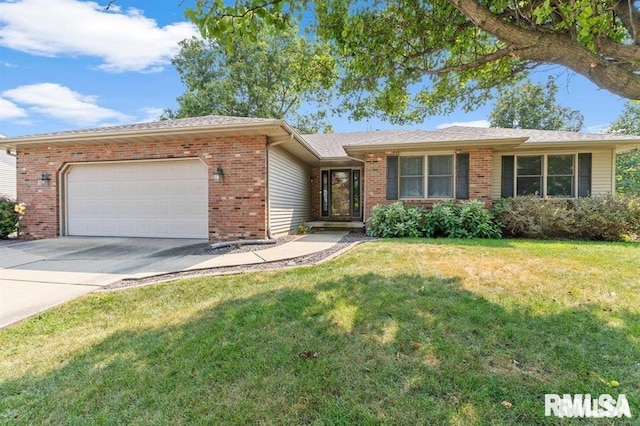 136 Lilac Ln, Chatham, IL 62629 - single story home with brick siding, concrete driveway, an attached garage, and a front yard