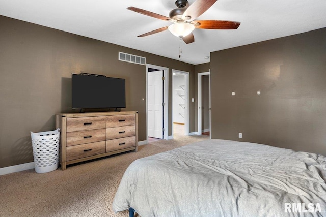 136 Lilac Ln, Chatham, IL 62629 - bedroom with baseboards, light colored carpet, and ceiling fan
