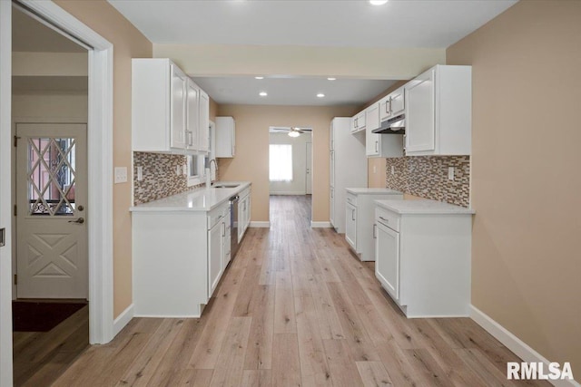 3024 Allis St, Springfield, IL 62703 - kitchen featuring under cabinet range hood, light wood finished floors, ceiling fan, a sink, and recessed lighting