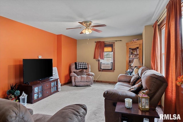 417 W Franklin St, Girard, IL 62640 - living area featuring ceiling fan, carpet floors, and baseboards