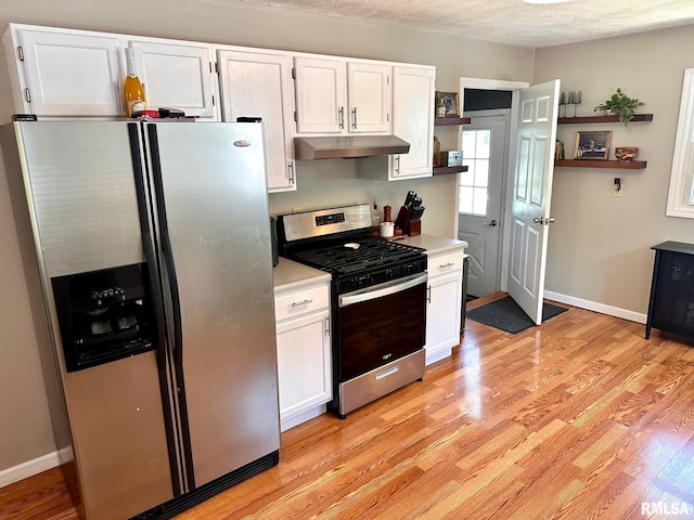 2900 Old State Rd, Alexander, IL 62601 - kitchen with appliances with stainless steel finishes, under cabinet range hood, open shelves, white cabinets, and a textured ceiling
