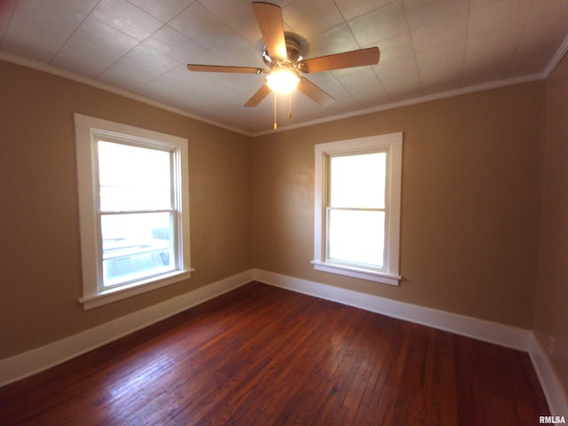 2240 Holmes Ave, Springfield, IL 62704 - empty room with plenty of natural light, crown molding, dark wood finished floors, and ceiling fan