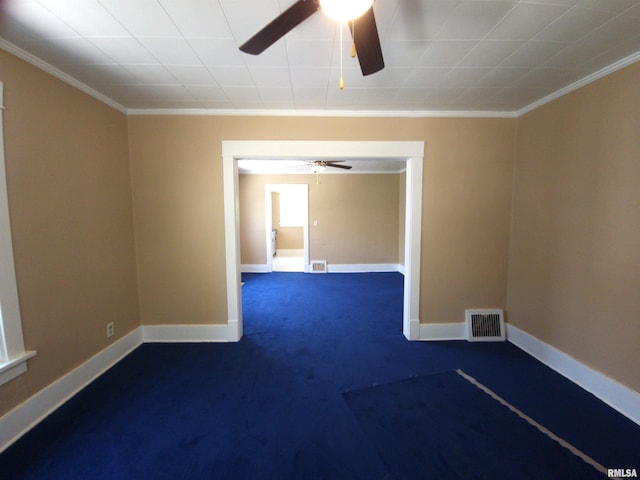 2240 Holmes Ave, Springfield, IL 62704 - empty room featuring ceiling fan, ornamental molding, and dark colored carpet