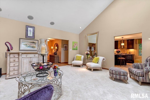 9 Windfall Ln, Cantrall, IL 62625 - living room with light colored carpet and high vaulted ceiling
