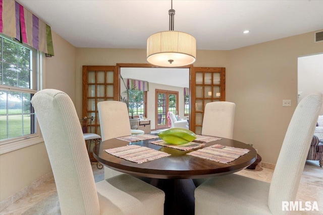 9 Windfall Ln, Cantrall, IL 62625 - dining space featuring french doors, plenty of natural light, and recessed lighting