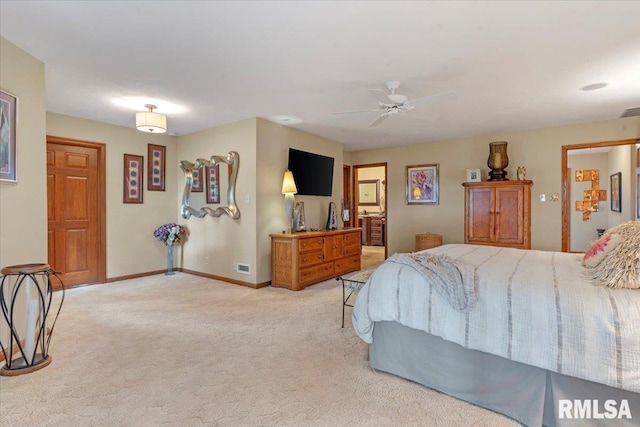 9 Windfall Ln, Cantrall, IL 62625 - bedroom with light carpet and a ceiling fan
