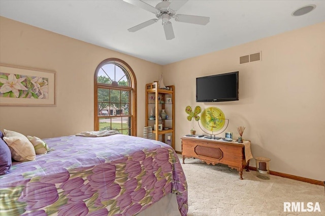 9 Windfall Ln, Cantrall, IL 62625 - bedroom featuring carpet, a ceiling fan, and lofted ceiling