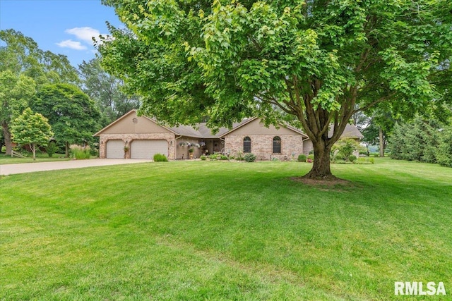 9 Windfall Ln, Cantrall, IL 62625 - ranch-style home with an attached garage, driveway, and a front lawn