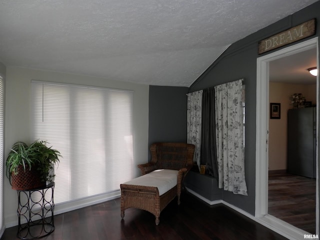 104 Henderson Rd, Knoxville, IL 61448 - sitting room with a textured ceiling, wood finished floors, and vaulted ceiling