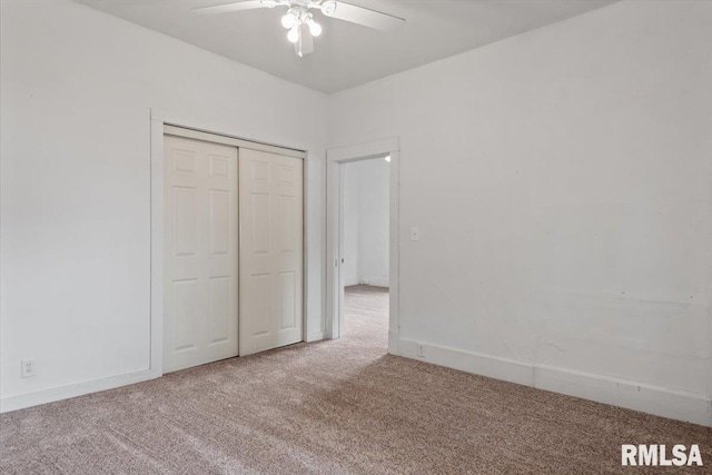 402 Linkins Ave, Tovey, IL 62570 - unfurnished bedroom featuring carpet floors, a closet, and ceiling fan