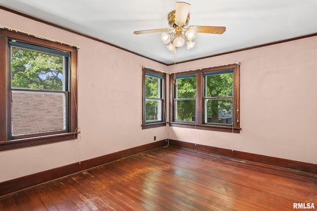 1537 N 4th St, Springfield, IL 62702 - empty room with healthy amount of natural light, hardwood / wood-style flooring, ornamental molding, and a ceiling fan