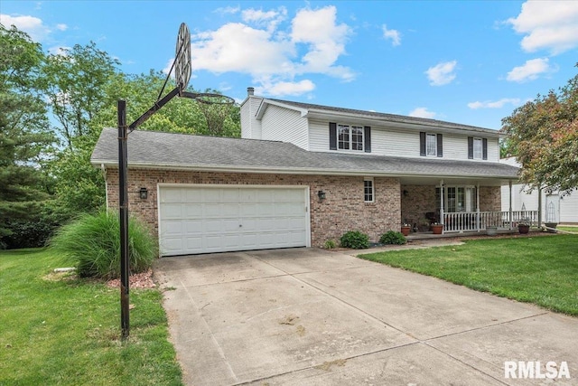 5309 Collins Way, Springfield, IL 62703 - traditional home with brick siding, covered porch, a front lawn, and an attached garage