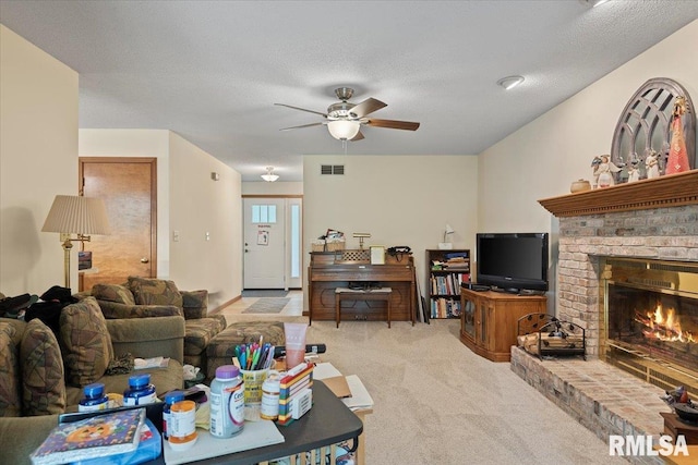 5309 Collins Way, Springfield, IL 62703 - carpeted living room featuring a ceiling fan and a brick fireplace