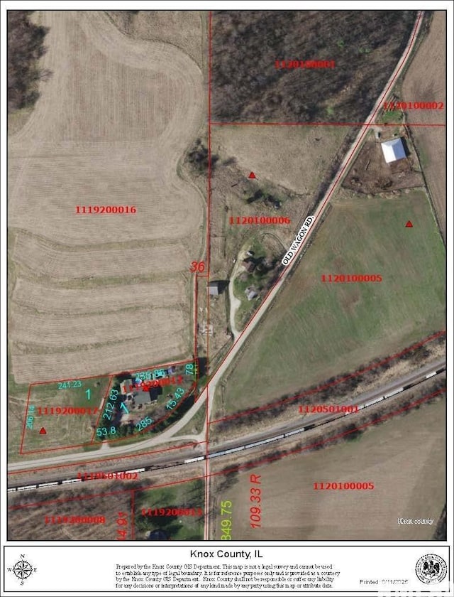 1355 Old Wagon Rd, Knoxville, IL 61448 - aerial overview of property's location featuring property parcel outlined