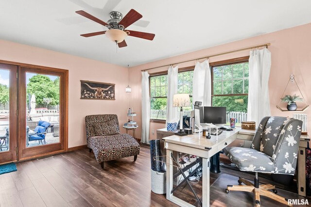 5313 Jaeger Dr, Springfield, IL 62711 - office area with wood finished floors and ceiling fan