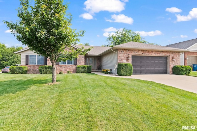5313 Jaeger Dr, Springfield, IL 62711 - ranch-style home featuring brick siding, an attached garage, a front yard, and driveway