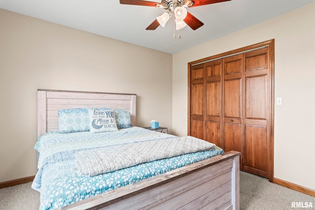 5313 Jaeger Dr, Springfield, IL 62711 - bedroom with light colored carpet, a closet, and a ceiling fan