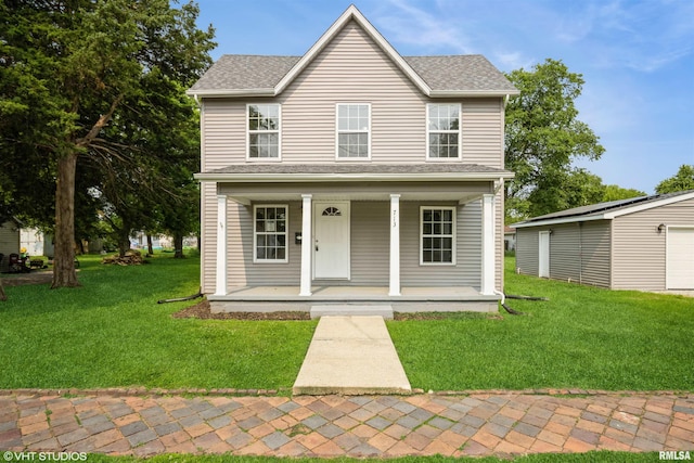 713 S Jackson St, Litchfield, IL 62056 - view of front of property featuring a porch, a front yard, and roof with shingles