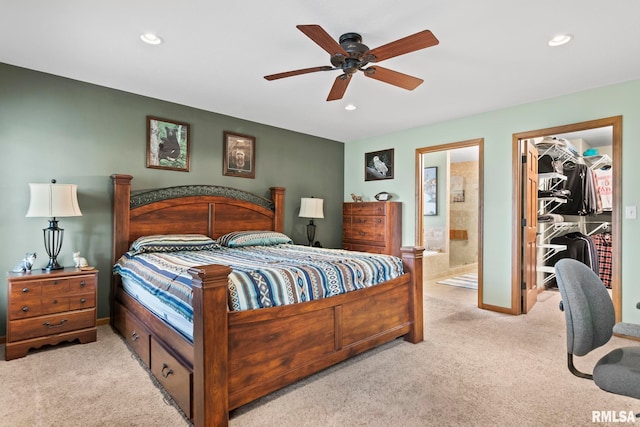2308 Halifax Ave, Chatham, IL 62629 - carpeted bedroom featuring recessed lighting, a spacious closet, ensuite bathroom, and a ceiling fan