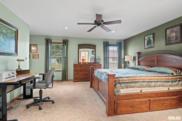 2308 Halifax Ave, Chatham, IL 62629 - carpeted bedroom featuring multiple windows, a desk, recessed lighting, and ceiling fan