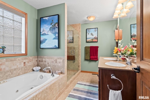 2308 Halifax Ave, Chatham, IL 62629 - full bathroom with a stall shower, a whirlpool tub, double vanity, and healthy amount of natural light