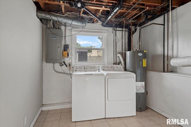 27 Twilight Ln, Springfield, IL 62712 - laundry room with electric panel, electric water heater, separate washer and dryer, and light tile patterned floors