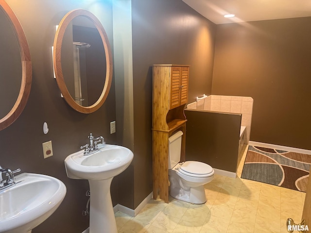 220 E Adams St, Petersburg, IL 62675 - full bath with a tub to relax in and marble look tile flooring