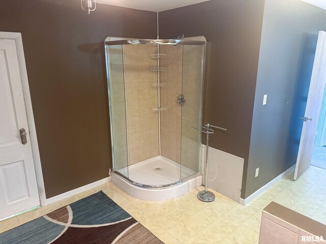 220 E Adams St, Petersburg, IL 62675 - full bathroom with a stall shower and tile patterned flooring