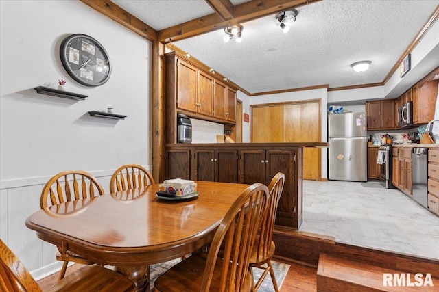 838 Hackberry Rd, Chatham, IL 62629 - dining space with a textured ceiling, ornamental molding, and light marble finish floors